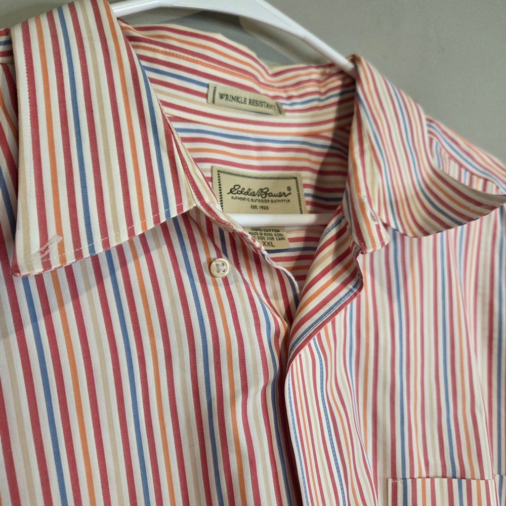 Eddie Bauer Mens XXL Shirt Button Down Long Sleeve Striped Cotton No Wrinkle
